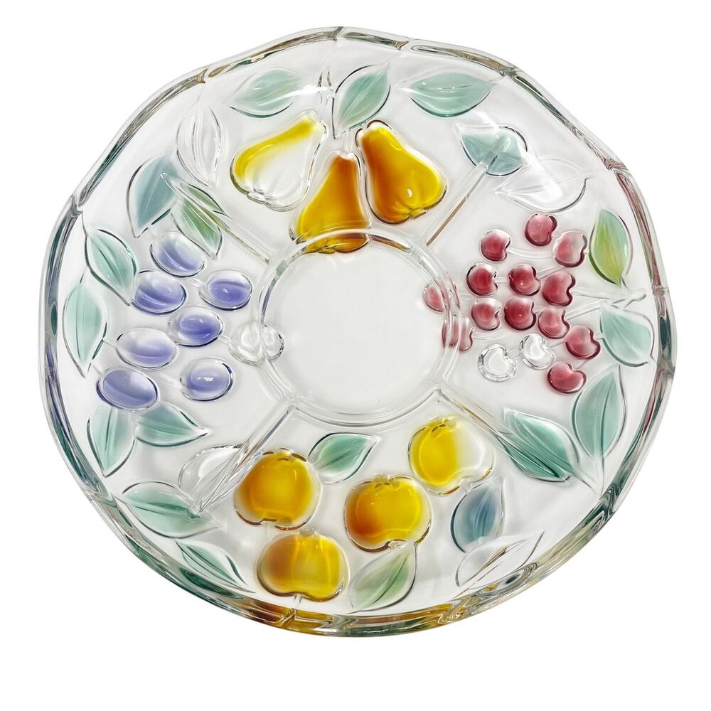 Mikasa Large Divided Garden Fruit Serving Plate Glass Platter 12"‎ Chip & Dip